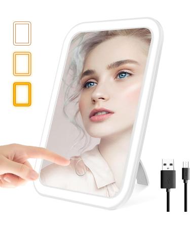 Touch Screen LED Makeup Mirror | 3 Colors Dimmable | Rechargeable USB | Portable Vanity Mirror for Travel | Cosmetic Mirror for Girls - Buy Online on SooperMarket.com