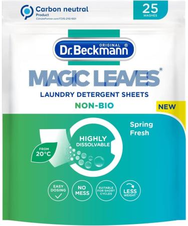 Dr. Beckmann MAGIC LEAVES Laundry Detergent Sheets NON-BIO | 25 Sheets 25 Count (Pack of 1) Laundry Detergent Sheets
