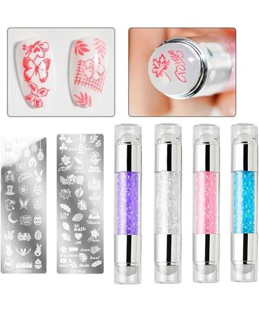 Nail Art Stamping Tool Kit Nail Stamping Plates Nail Art Stamper included Double Head Polish Print Template Silicone Stampers For Beauty Nail Art DIY- Nails Seal Mold Nail Stamp Plate Pink 03 pink - Buy Online on SooperMarket.com