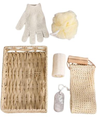 PLAFOPE 3-Piece Bath Flower Set with Rectangular Basket and Body Scrubber - Body Cleaning Kit with Loofah - 30x20cmx3pcs - Buy Online on SooperMarket.com