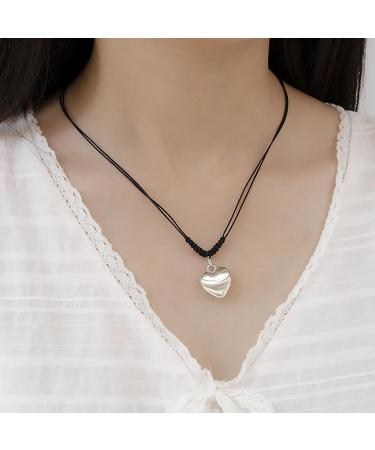 Oralgos Adjustable Black Cord Necklace with Heart Trailer | Stylish Braided Rope & Alloy Chain for Men & Women - Buy Online on SooperMarket.com