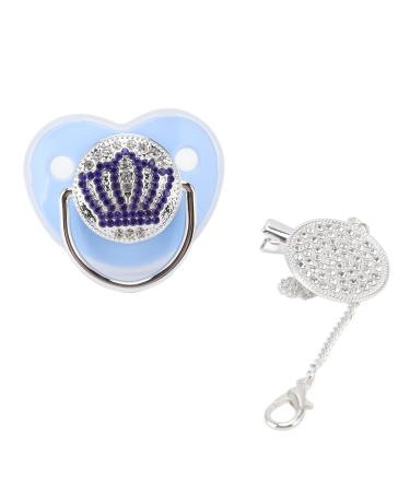 Bling baby pacifier baby pacifier clip curved design silicone pacifier rhinestone crown infant pacifier newborn pacifier pacifier baby pacifier for 6 to 18 months baby (blue m)