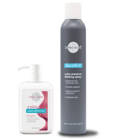 KERACOLOR Kit of 3-in-1 (Cleanse + Conditioner + Color) Rose Gold Semi-Permanent Hair Dye and Finishing Hair Spray 10oz
