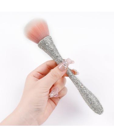 Nail Dust Brush with Shiny Rhinestones Dust Brush for Nails Fluffy Nail Duster Brush for Acrylic Nails Powder Remover Acrylic Cleaning Brush Acrylic Nail Tools