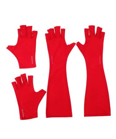 Mikinona 2 Pairs Nail Gloves Fingerless Gloves Prevention Gloves Summer Outdoor Gloves Anti- Gloves Glove Nail Nail Art Protector LED Gloves Nail Glove Polyester Red