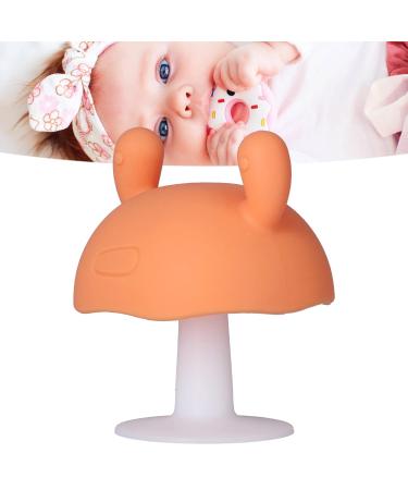 Baby Teething Toy - Food Grade Silicone Teether Mushroom Shaped for Infants Over 4 Months - Pink (Orange) - Buy Online on SooperMarket.com