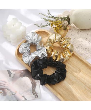 Bronzing Gilding Hair Scrunchies BW32 - Black Gold Silver | Ponytail Holders - Buy Online on SooperMarket.com