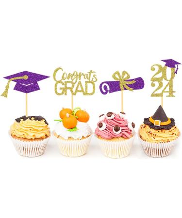 24Pcs Graduation Cupcake Toppers Graduation Cupcake Picks for Cupcake Food Decorations - Class of 2024 Graduation Cupcake Toppers Supplies (Purple & God) - Buy Online on SooperMarket.com