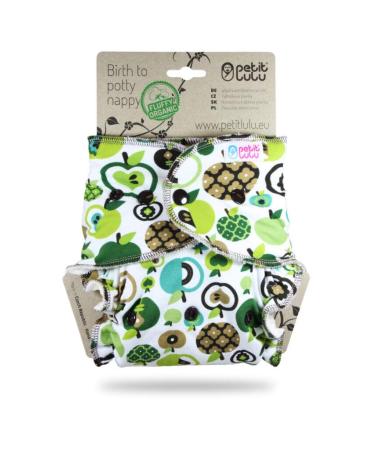 Petit Lulu Bamboo Fitted One Size Diaper | Snaps | Fluffy Organic | Reusable & Washable | Made in Europe (Apples (Green))