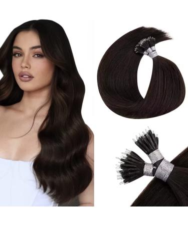 LaaVoo Nano Ring Hair Extensions 18 Inch 50s 50g Darkest Brown Nano Beads Hair Extensions Remy Straight Nano Tip Hair Extensions Real Human Hair #2 18 Inch 1.22Nano#2