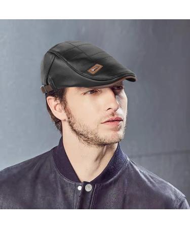 Men's Adjustable PU Leather Ivy Cap - Classic Golf Flat Cap for Driving and Fishing - Black - Buy Online on SooperMarket.com