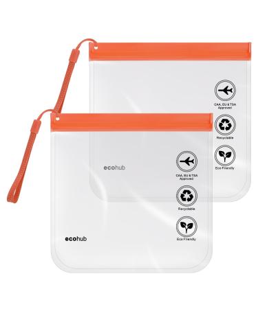 ECOHUB Airport Security Liquids Bags EVA Airport Liquid Bag 20 x 20cm Airline Approved Clear Travel Toiletry Bag for Women Men Zip Lock Bags with Strap for Travel (2 pcs Orange) Orange With Carrying Handle