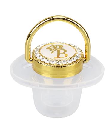 Baby Pacifier Golden Silicone Baby Pacifier Rhinestone Nipple For Bathing (Letter b)