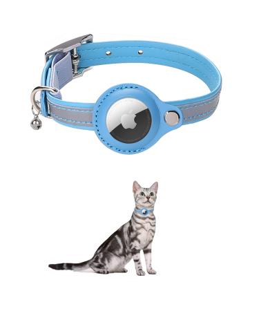Kocnydey leather reflective Airtag cat collar anti-wing cat collar with adjustable bracket & bell integrates Apple Air day cat necking band for cats small dogs (blue) m (28-37cm) blue