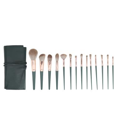 Complete Cosmetic Brush Kit 14 Pieces For Sensitive Skin Includes PU Bag Green Color Eyeshadow Foundation Tools