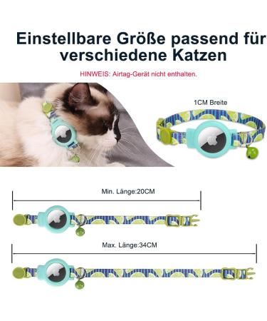 Mouyou Airtag Cat Neck Band - Adjustable Soft Nylon Collar with Bell & Safety Clasp | Blue Lemon Pattern - Fits 22-34cm - Buy Online on SooperMarket.com