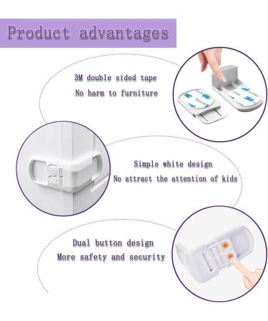 DHinkyoung 4 Pcs Safe Cupboard Locks Update Child Proof Drawer Locks Dual-Button Baby Proofing Corner Locks with Strong Adhesive for Cabinet Cupboard Drawer Refrigerator Oven Trash Toilet - Buy Online on SooperMarket.com