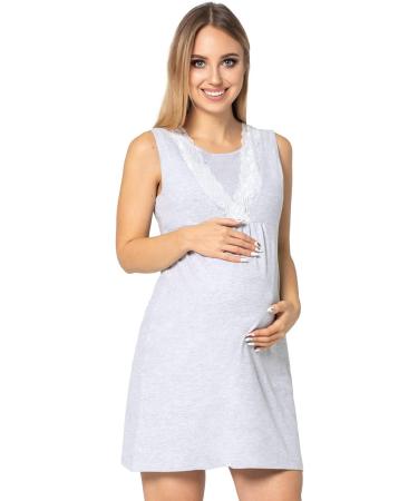 Purpless Maternity Sleeveless V-Neck Lace Detail Nightdress - Light Gray Melange | 4141n - Buy Online on SooperMarket.com