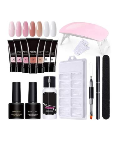 Gel Nail Kit 15ml 7 Colors Gel Extension Nail Kit with UV Lamp Nail File Clip Builder Gel Nail Kit Long-Lasting Gel Polish Starter Kit Acrylic Nail Kit