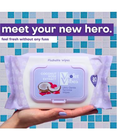 Violet Vibes Moisturizing Flushable Bathroom Wet Wipes for Women - Aloe Coconut Rose - 80 ct Pack - Buy Online on SooperMarket.com