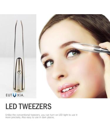 Eutuxia LED Light Tweezers - Stainless Steel Eyebrow & Eyelash Hair Removal Tool for Precision Plucking & Trimming. Illuminate Dark Areas for Better Accuracy. Single Tweezer - Buy Online on SooperMarket.com