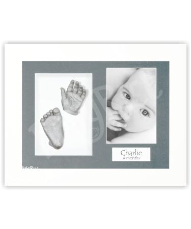 Baby Casting Kit with White 12x9" Shadow Box Display Frame Silver Paint for Hand Foot Casts by BabyRice (Dark Grey/White) Dark Grey / White