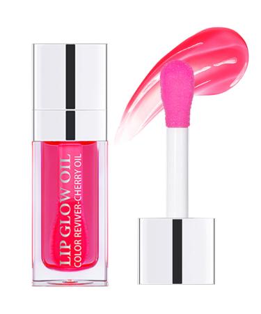 Hydrating Lip Oil  Plumping Lip Oil  Transparent Lip Gloss with Big Soft Brush for Long Lasting Nourishing Repairing Lip  Reduce Lip Wrinkles and Improve Dry Lips Skin  0.2 oz (Cherry red 015)