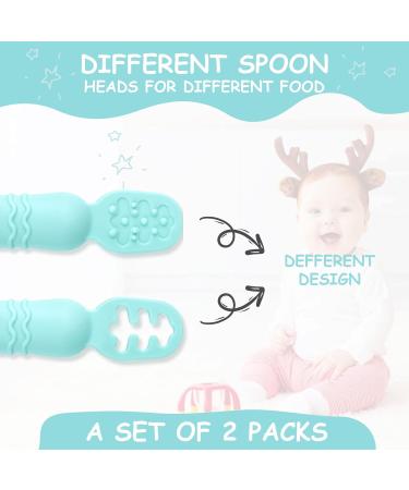 Vicloon Baby Fork and Spoon Set - Silicone Weaning Spoon Kit for Self Feeding - Easy Grip Toddler Cutlery in Light Blue - Buy Online on SooperMarket.com