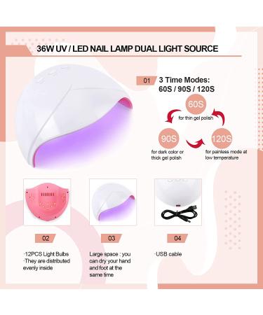 Poly Nail Gel Kit with 36W UV LED Lamp - 6 Nude Colors & 6 Glitter UV Gels, Base and Top Coat, Nail Art Gift Set for Women - Buy Online on SooperMarket.com