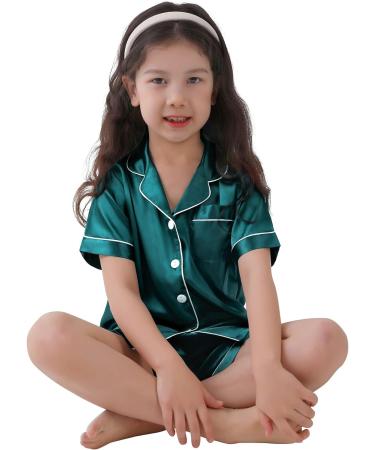 SWOMOG Kids Silk Pyjamas Set - Short Sleeve Satin PJs for Boys & Girls | Button-Down Silky Nightwear | Children Sleepwear for Ages 6-7 | Green - Buy Online on SooperMarket.com