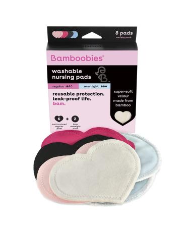 Bamboobies Womens Nursing Pads, Reusable and Washable, Multi-Color, 3 Regular Pairs and 1 Overnight Pair, Leak-Proof Pads for Breastfeeding, 4 Pairs Various 8 Count (Pack of 1) Multi-Color Multi-Pack (4 Pairs)
