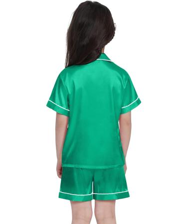 SWOMOG Kids Silk Pyjamas Set - Short Sleeve Button-Down Satin PJs for Boys and Girls | Emerald Green | Ages 4-16 - Buy Online on SooperMarket.com