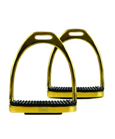 AK Stainless Steel Plane Horse Riding Equestrian Stirrups with Black Treads (Gold 4.50'') 4.50'' Gold
