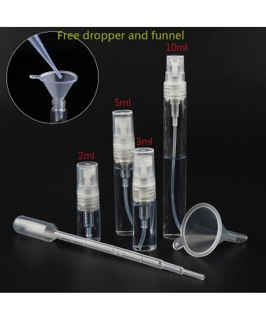 TIANZD Pack of 25 Empty 5ml Clear Transparent Glass Fine Mist Pump Spray Bottles Travel Mini Portable Spray Perfume Cosmetic Containers Sample Vials Refillable with Funnel and Dropper - Buy Online on SooperMarket.com