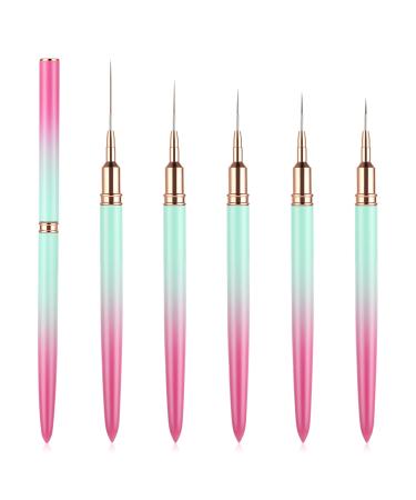 WLLHYF 5 Pieces Nail Art Liner Brush Painting Nail Art Brush Long Line Detail Fine Drawing Nail Point Drawing Tool Set 7mm/9mm/11mm/15mm/25mm (Pink Greenish)