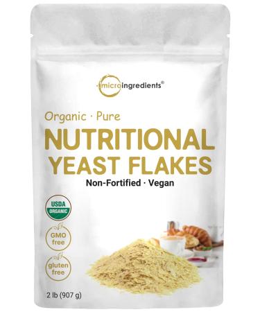Organic Non-Fortified Nutritional Yeast Flakes, 2 Pounds | Rich in Vegan Protein, B Vitamins & Beta-glucans | Keto Friendly, Dairy Free Cheese Substitute, Non-GMO, Gluten Free