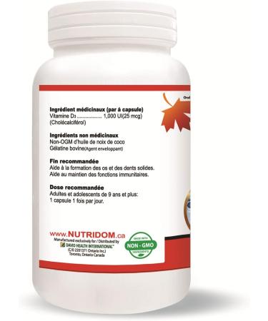 Nutridom Vitamin D3 with Coconut MCT Oil - 1 000IU (25mcg) per serving (500 Softgels) Supports Immune Fuction Muscle & Bone Health Non-GMO Gluten Free Made in Canada - Buy Online on SooperMarket.com