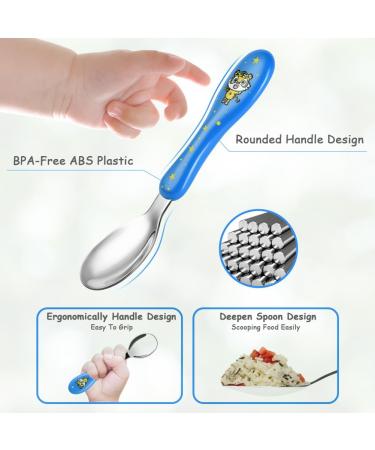 Vicloon Baby Fork and Spoon Set - 6 PCS Toddler Utensils Stainless Steel Cutlery for Baby Feeding - Tiger Pink/Blue/Yellow - Buy Online on SooperMarket.com