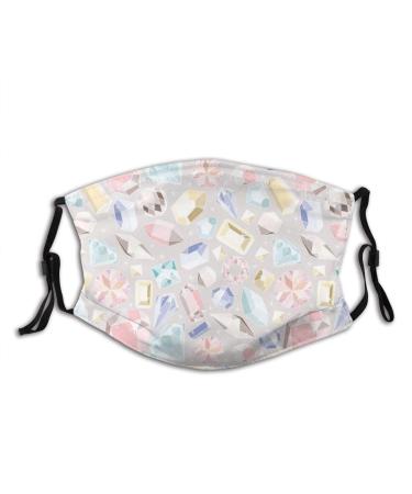 Colorful Diamonds Gemstone Figures Rich Feminine Women Fashion Style Theme Digital Print Cotton Washable Nose Wired Face Cover Filter Pocket Wide Cover with Filter