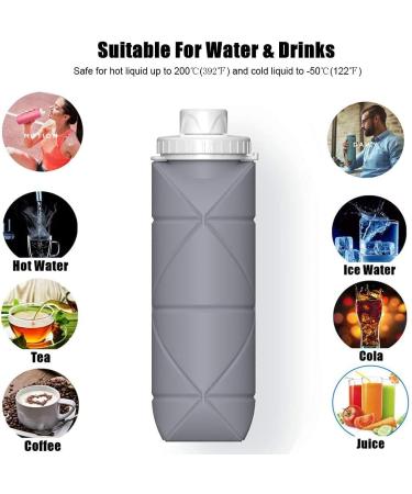 SPECIAL MADE Collapsible Water Bottle - Leakproof Valve, Reusable BPA Free Silicone, Foldable for Sport Gym Camping Hiking Travel - Lightweight & Durable 20oz 600ml (Grey) - Buy Online on SooperMarket.com