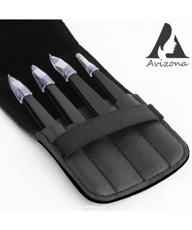 Avizona Set of 4 Precision Tweezers for Facial Hair - Professional Eyebrow Tweezers for Women & Men - Black Color Coated - Includes Leather Pouch - Buy Online on SooperMarket.com