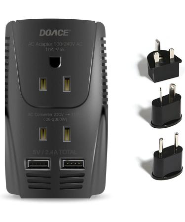 Converter 220V to 110V, 10A Power Adapter with 2 USB and EU/UK/AU/US Plugs