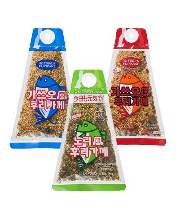 Korean Furikake Bonito Seaweed Sushi Rice Seasoning - Laver Spicy Katsuobushi & Katsuobushi Flavours 50g (Pack of 3)