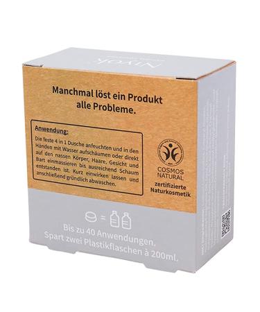 Natural Cosmetics Solid Shower Bar - 4-in-1 Body Hair Face & Beard Care - Athletic Grey Scent - 80g - Eco-Friendly & Vegan - Buy Online on SooperMarket.com