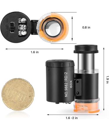 2 Pieces 60X Mini Pocket Microscope with Jewelers Eye Loupe - Portable Magnifying Glass for Handcrafts, Jewelry, Diamonds, Gems - Black - Buy Online on SooperMarket.com