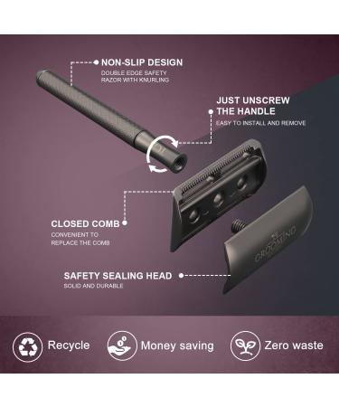 Buy Black Double Edge Safety Razor Set Classic Metal Razor for Men Zero Waste with 10 Replacement Blades - Buy Online on SooperMarket.com