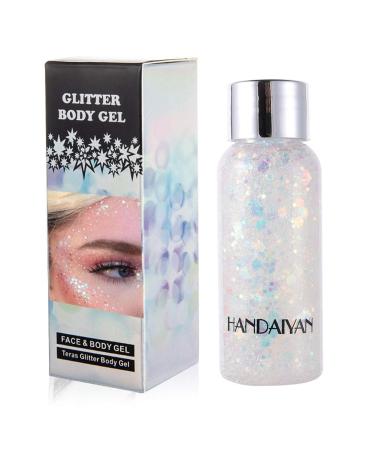 GL-Turelifes Mermaid Sequins Chunky Glitter Liquid Eyeshadow Glitter Body Gel Festival Glitter Cosmetic Face Hair Nails Makeup Long Lasting Sparkling 30g (#09 White)