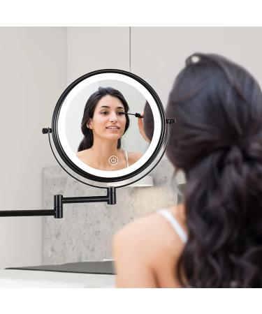 10X LED Wall Mounted Lighted Makeup Mirror with 3 Color Lights & Touch Screen Dimming - Double Sided Magnifying Mirror for Bathroom Vanity (Black) - Buy Online on SooperMarket.com