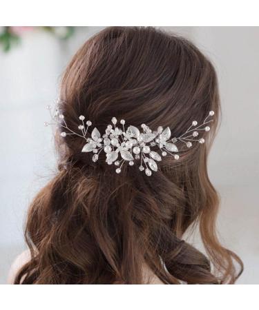 Handcess Leaves Bride Wedding Headband Silver Pearls Crystal Headpieces Rhinestone Bridal Hair Accessories for Bride and Bridesmaids - Buy Online on SooperMarket.com