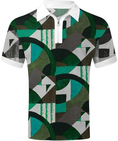 2023 Men's Summer 3D Printing Fashion Poster Lapel Zipper T-Shirt - Green 3X-Large - Buy Online on SooperMarket.com